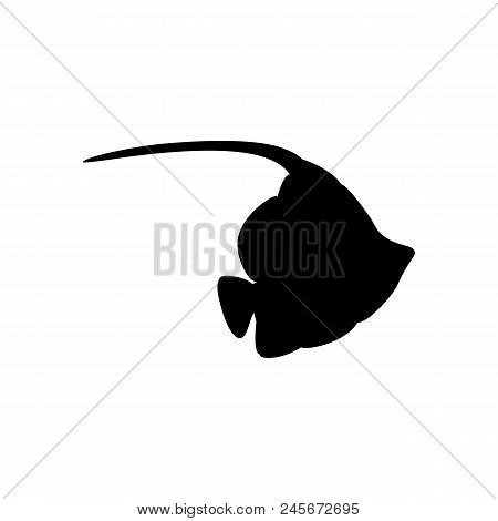 Zanclus Cornutus Fish Silhouette On The White Background. Vector Illustration
