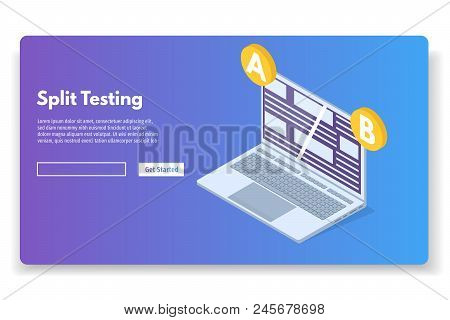 A-b Comparison. Split Testing Isometric Concept. Vector Illustration.