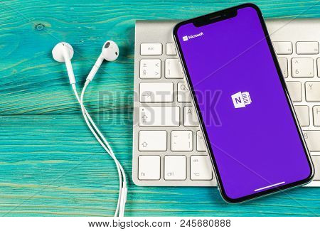 Sankt-petersburg, Russia, June 2, 2018: Microsoft Onenote Office Application Icon On Apple Iphone X 