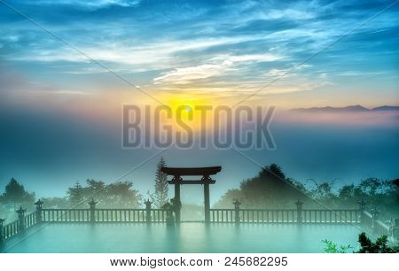Bao Loc, Vietnam - May 15th, 2018: The Magical Dawn On The Pagoda, Surrounded By Dew And Magical Lig