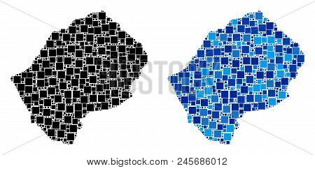 Dot Lesotho Map Versions. Abstract Geographic Map Version Done With Cold Blue Color Tinges. Vector C