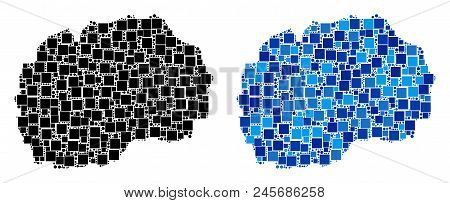 Dot Makedonia Map Variants. Abstract Geographic Scheme Version Done With Cold Blue Color Tinges. Vec