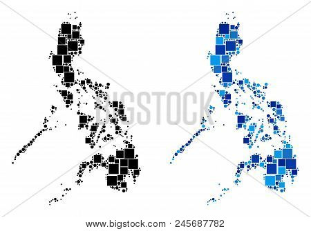 Dotted Philippines Map Variants. Abstract Geographic Scheme Variant Done With Cold Blue Color Variat