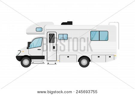 Modern Camper Van Isolatedillustration On White Background. Comfortable Minibus, Family Trailer, Aut
