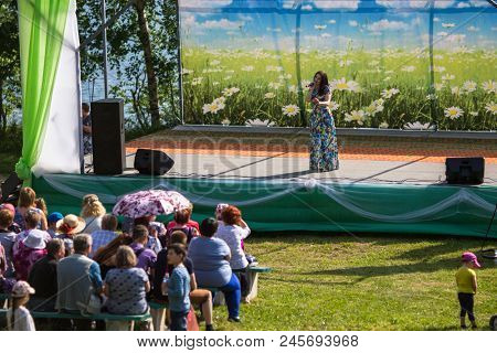 NIKOLSKIY / LENINGRAD REG, RUSSIA - JUN 16, 2018: During festival events dedicated to 69th anniversary of urban-type settlement Nikolskiy formation on the river Svir connecting Onega and Ladoga lakes.