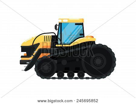 Crawler Agriculture Tractor Isolatedillustration. Rural Industrial Farm Equipment Machinery, Comerci
