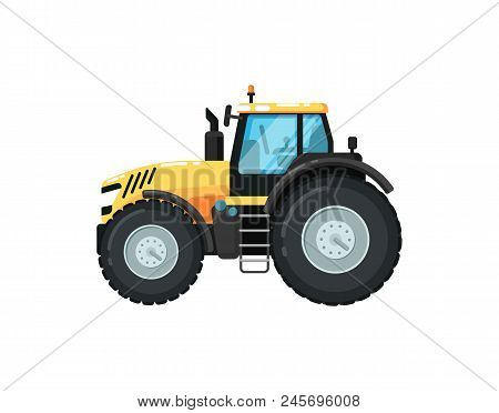 Modern Agriculture Tractor Isolatedillustration. Rural Industrial Farm Equipment Machinery, Comercia