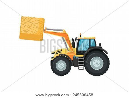 Agriculture Tractor Hay Loader Isolatedillustration. Rural Industrial Farm Equipment Machinery, Come