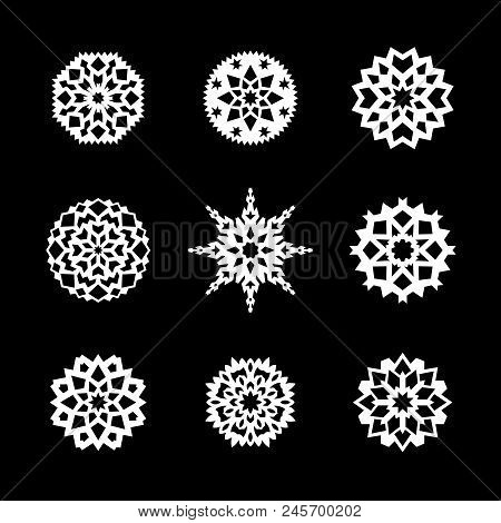 Snowflake Vector Icon Background Set White Color. Imitation Of A Paper Product.