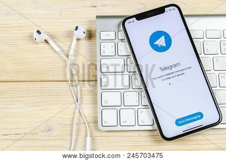 Sankt-petersburg, Russia, June 2, 2018: Telegram Application Icon On Apple Iphone X Screen Close-up.