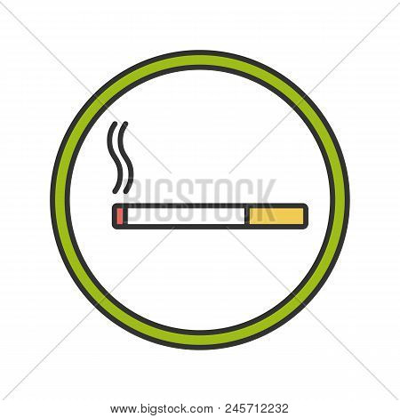 Smoking Area Sign Color Icon. Circle With Burning Cigarette Inside. Isolated Vector Illustration