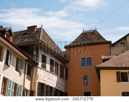 Detail On Windows And Roof Of A Historic House In The Center Of Annecy, France