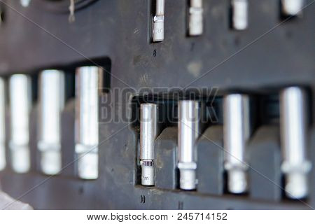 Box With Set Of Tools For Car Repair, Closeup.