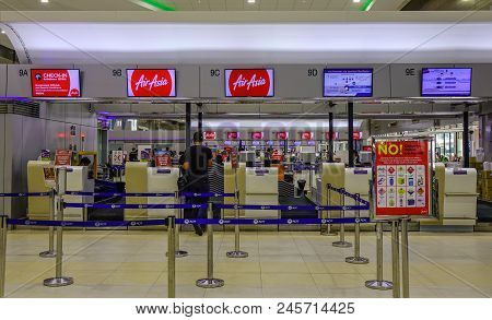 Bangkok, Thailand - Apr 23, 2018. Check-in Counters Of Don Muang International Airport (dmk) In Bang