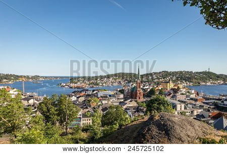 The Beautiful City Of Arendal On A Sunny Day In June 2018. Arendal Is A Small Town In The South Part