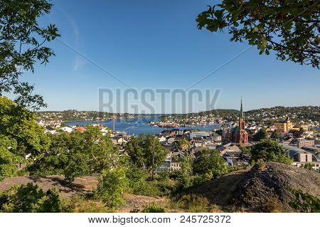 The Beautiful City Of Arendal On A Sunny Day In June 2018. Arendal Is A Small Town In The South Part