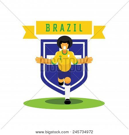 Number Seven Brazilian Soccer Player Celebrate With Team Badge Design With Running Celebration