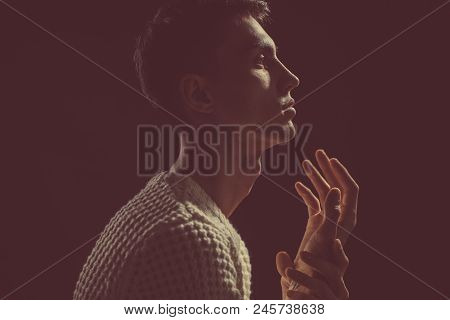Processed With Vsco With F2 Presett Sudio Profile Shot Of A Thin Young Male Model In Knitted Cloth, 