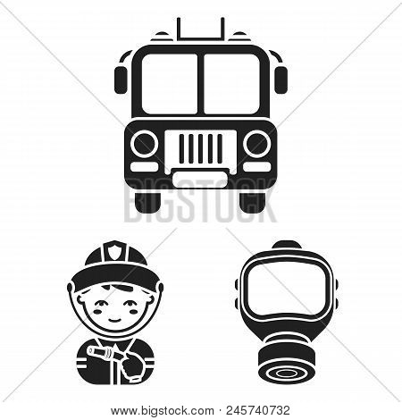 Fire Department Black Icons In Set Collection For Design. Firefighters And Equipment Vector Symbol S