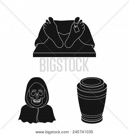 Funeral Ceremony Black Icons In Set Collection For Design. Funerals And Attributes Vector Symbol Sto