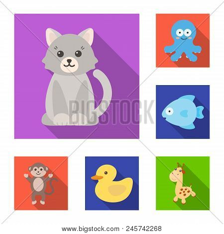 An Unrealistic Flat Animal Icons In Set Collection For Design. Toy Animals Vector Symbol Stock  Illu