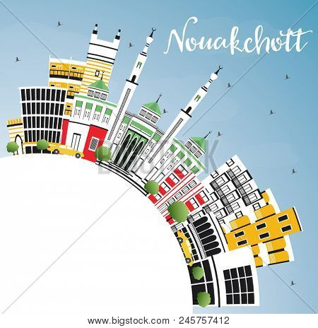 Nouakchott Mauritania City Skyline with Color Buildings, Blue Sky and Copy Space. Business Travel and Tourism Concept with Modern Architecture. Nouakchott Cityscape with Landmarks