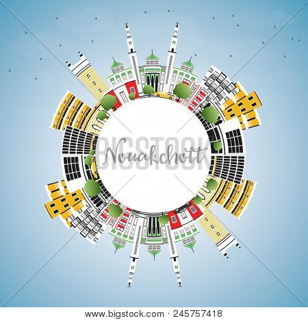 Nouakchott Mauritania City Skyline with Color Buildings, Blue Sky and Copy Space. Business Travel and Tourism Concept with Modern Architecture. Nouakchott Cityscape with Landmarks