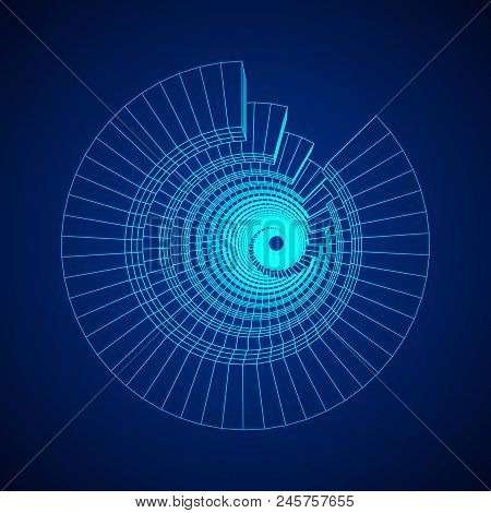 Futuristic Tunnel Of Wireframe Low Poly Mesh Construction. Futuristic Background, Business Concept. 