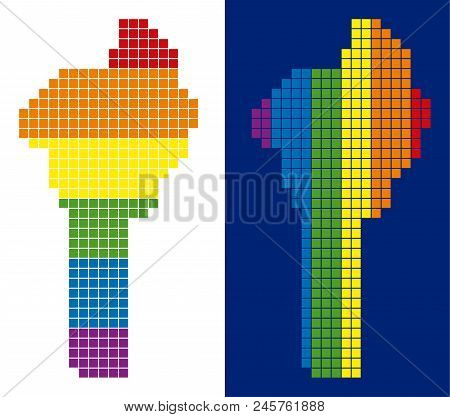 Dot Lgbt Benin Map Variants. Vector Geographic Maps In Lgbt Flag Colors With Vertical And Horizontal