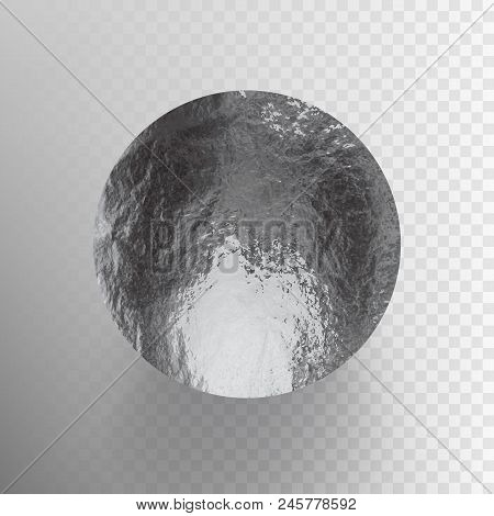 Stock Vector Illustration Shiny, Sparkly Silver Leaf Circle. Metal Foil Texture Isolated On A Transp