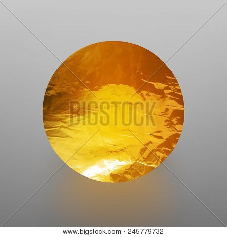 Stock Vector Illustration Shiny, Sparkly Gold Leaf Circle. Metal Foil Texture Isolated On Gray Backg