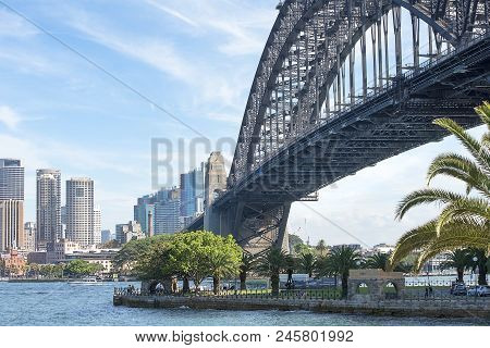 Sydney, Australia - March 24, 2018: Sydney Harbour Bridge And Cityscape With Barangaroo Office And R