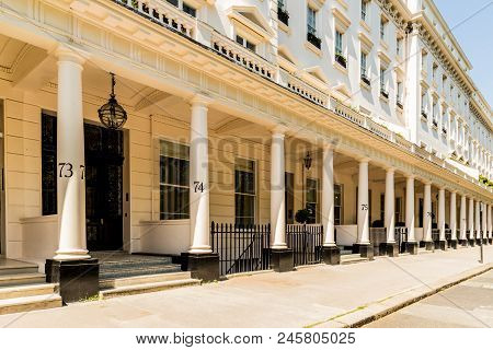 London. May 2018. A View Of The Affluent And Expensive Homes In Belgravia In London