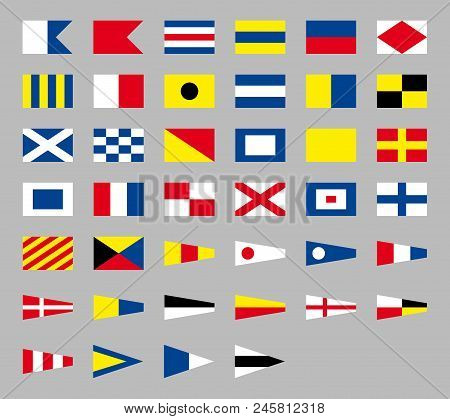 International Maritime Signal Nautical Flags, Isolated On Gray Background