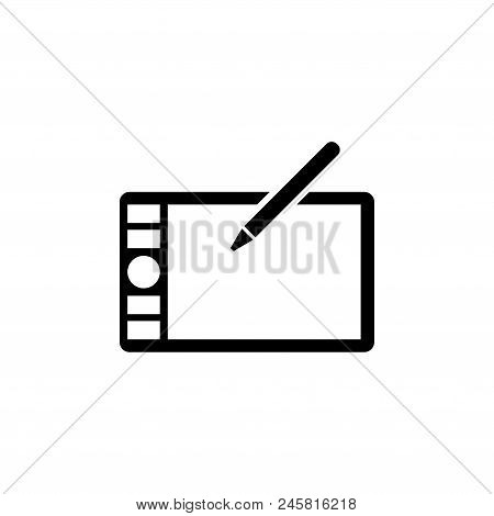 Digital Drawing Board, Graphic Tablet. Flat Vector Icon Illustration. Simple Black Symbol On White B