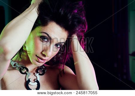 Young Caucasian Brunette Dancing. Top View. Studio Shot