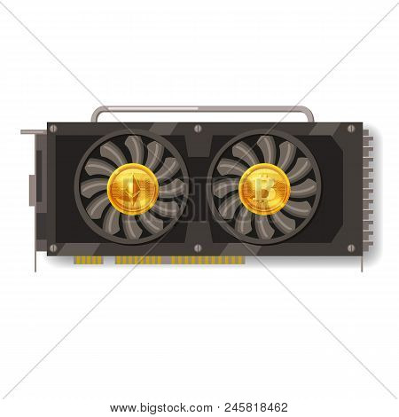 Gpu Videocard For Mining Isolated Icon. Blockchain Technology Itcoin, Ethereum And Digital Money, Cr