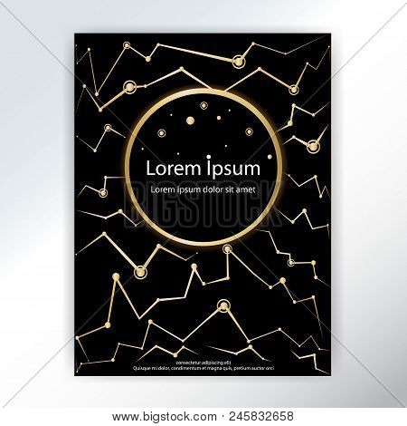 Polygonal Golden Black Background Strars Sky Connection . Cyber Abstract Vector Futured Background .