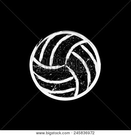 White Outline Grunge Valleyball Ball With Blots Isolated On Black Background