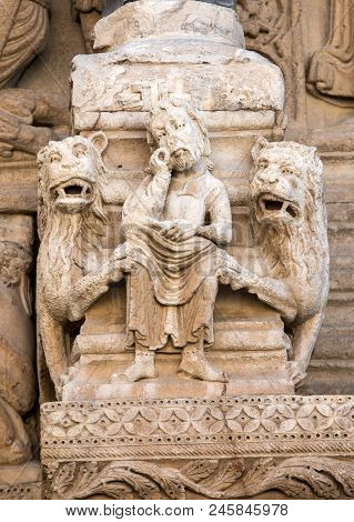 Details Of The West Portal  Saint Trophime Cathedral In Arles, France. Bouches-du-rhone,  France