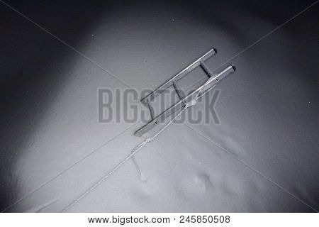 A Climber Ladder In The Snow On The Imja Tse, Island Peak, Everest Base Camp Trek, Nepal