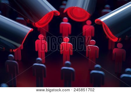 Cameras Spying On Citizens. End Of Privacy Concept. 3D Rendering.