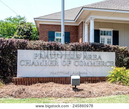 Prattville, Alabama, Usa - May 12, 2018: Close Up Of The Sign For The Prattville Area Chamber Of Com