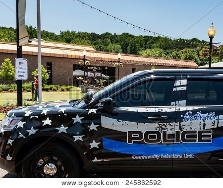 Prattville, Alabama, Usa - May 12, 2018: Prattville Police Vehicle Parked In Front Of Prattville Cit