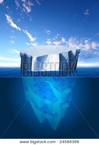 Antarktický ledovec v oceánu. Polární moře pozadí.
