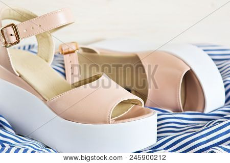 New, Leather Fashionable Sandals On A Wedge. Fashion & Style.