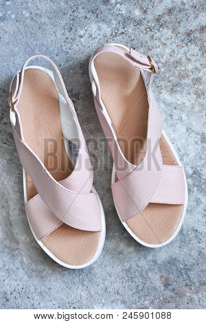 New, Leather Fashionable Sandals On A Wedge. Fashion & Style.
