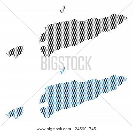 Dot East Timour Map Variants. Vector Territorial Schemes In Black Color And Blue Color Tinges. Abstr