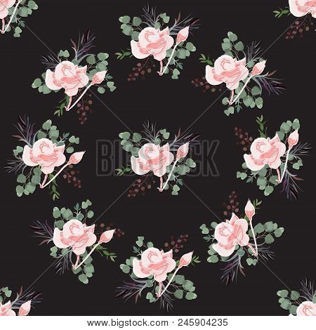 Floral Seamless Summer Pattern, Beautiful Flower Wreath, Vector Illustration