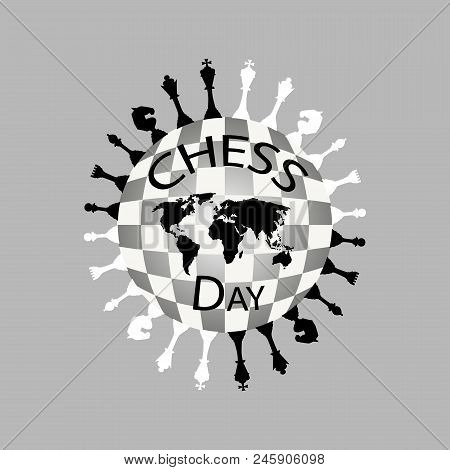 International Chess Day Logo Black And White. Vector Illustration